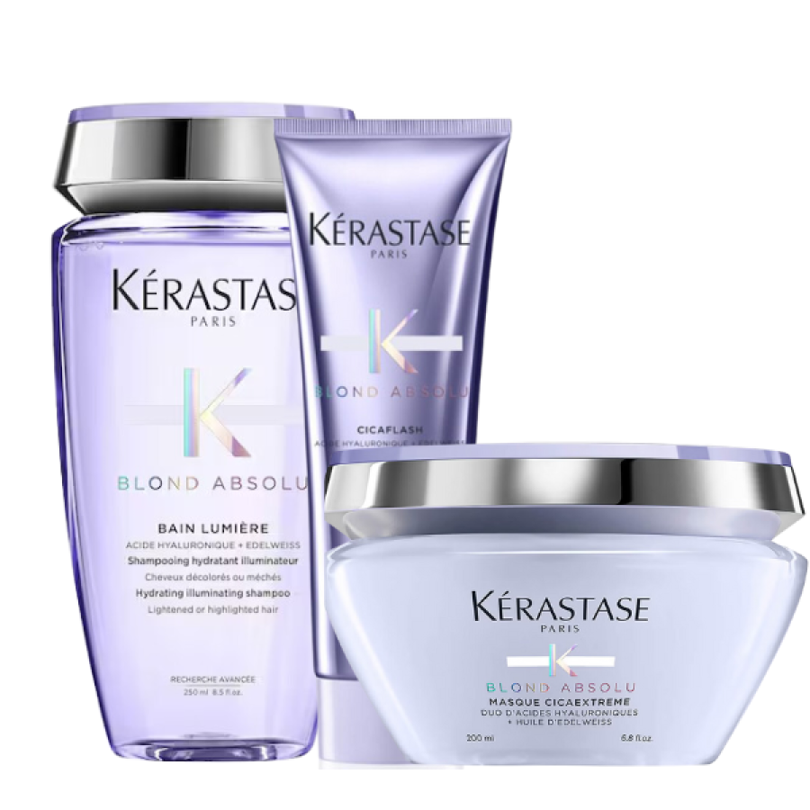 Kerastase Blond Absolu Set (Bain Lumiere Shampoo 250ml + Masque Cicaextreme 200ml + Cicaflash 250ml)