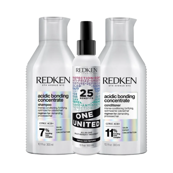 Redken Acidic Bonding Concentrate Set (Shampoo 300ml + Conditioner 300ml + One United)
