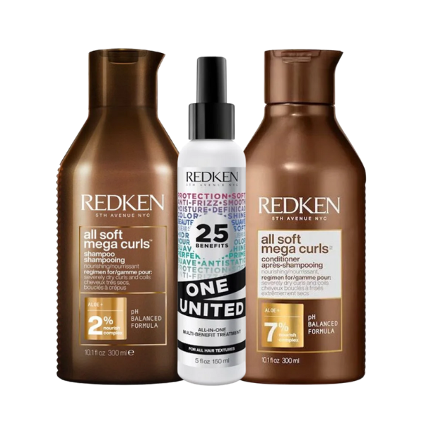 Redken All Soft Mega Curls Set (Shampoo 300ml + Conditioner 300ml + One United)