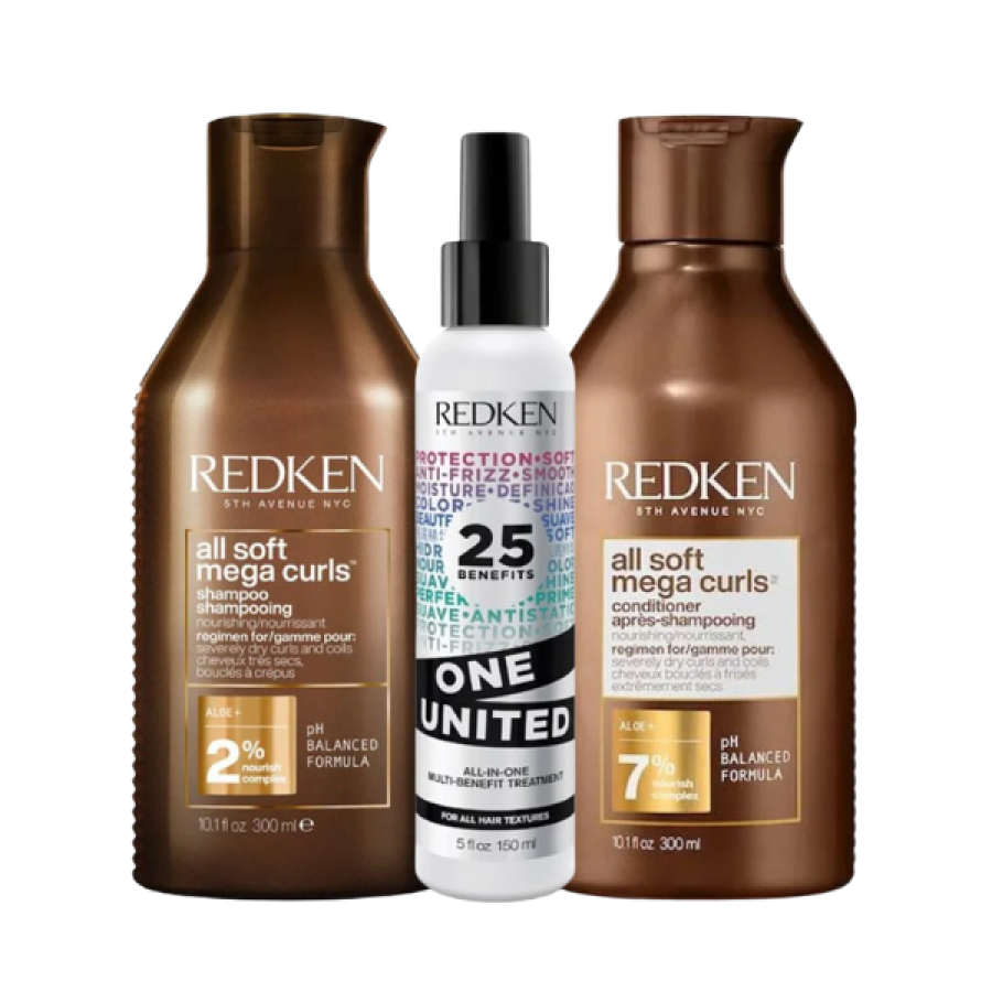 Redken All Soft Mega Curls Set (Shampoo 300ml + Conditioner 300ml + One United)