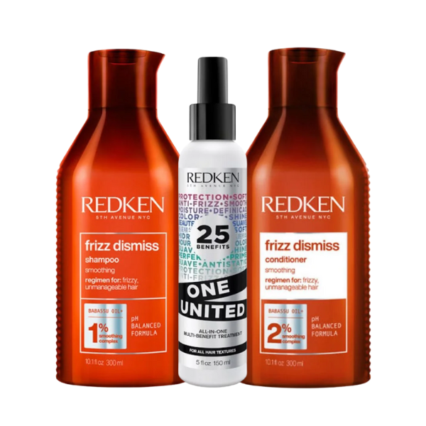 Redken Frizz Dismiss Set (Shampoo 300ml + Conditioner 300ml + One United)