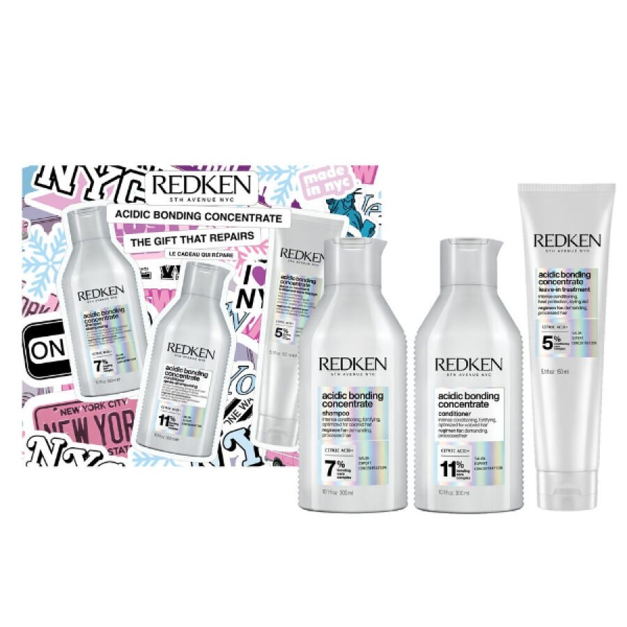 Redken Acidic Bonding Concentrate Limited Edition 2025 Set (Shampoo 300ml - Conditioner 300ml - Leave-In Treatment 150ml)